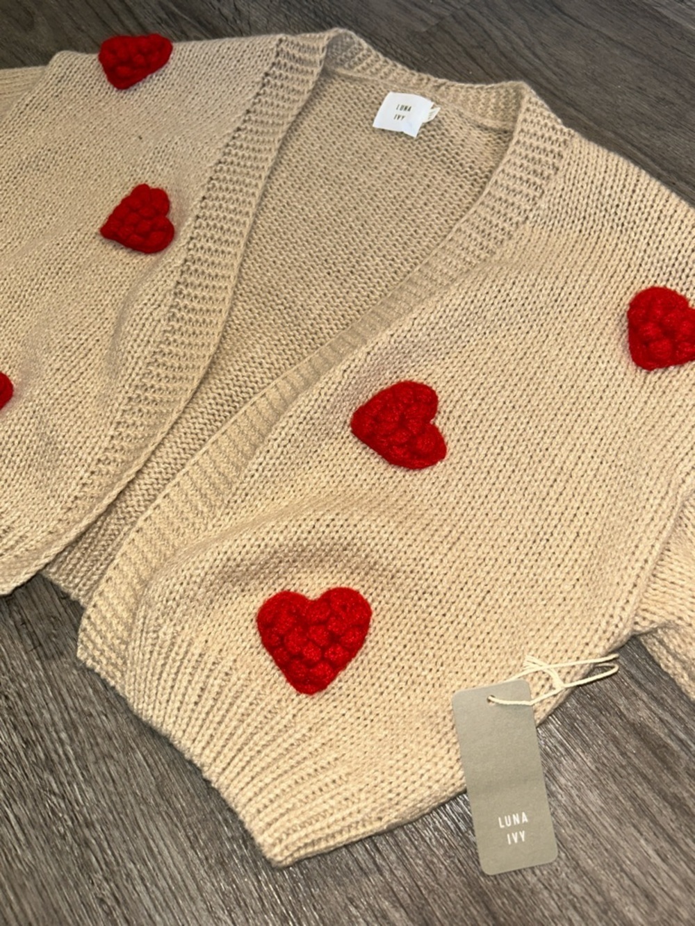 NWT Luna Ivy Heart Cardigan Chunky Knit Coquette Heart Valentine Sweater - Picture 2 of 8